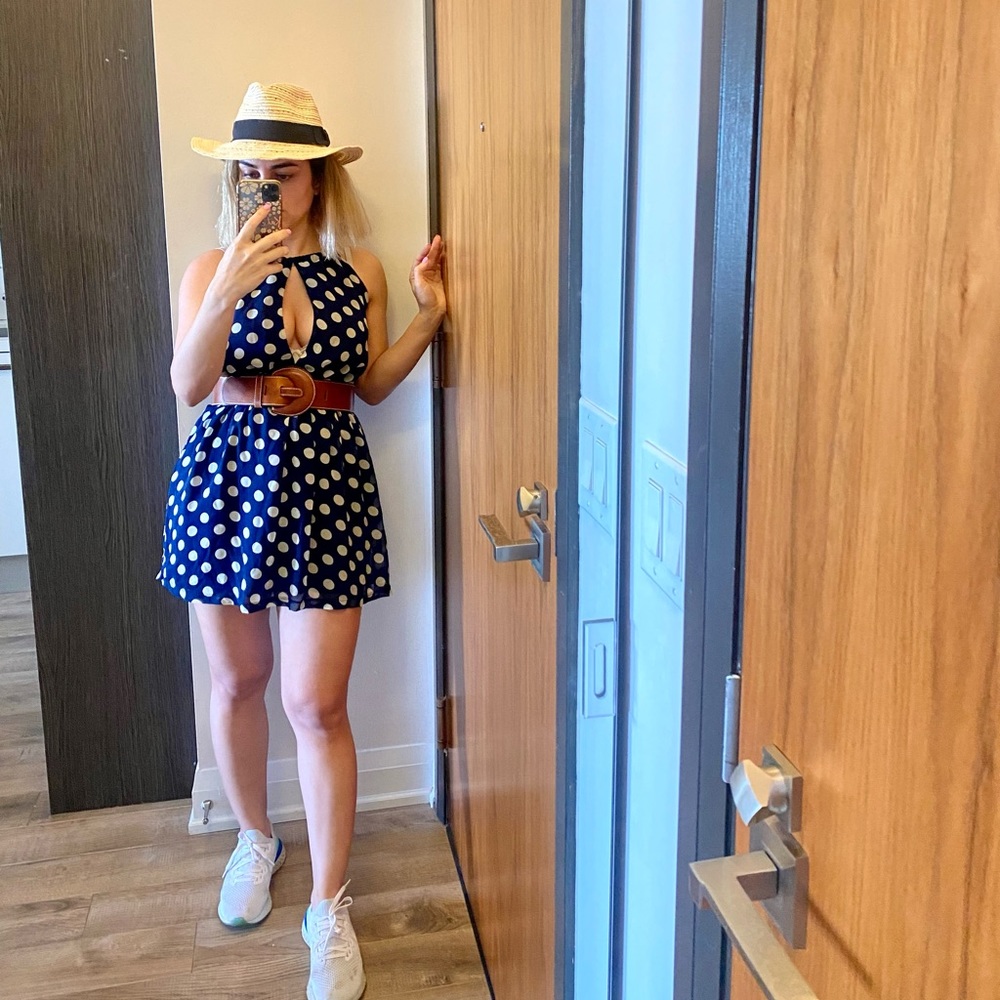 Polkadot white navy dress